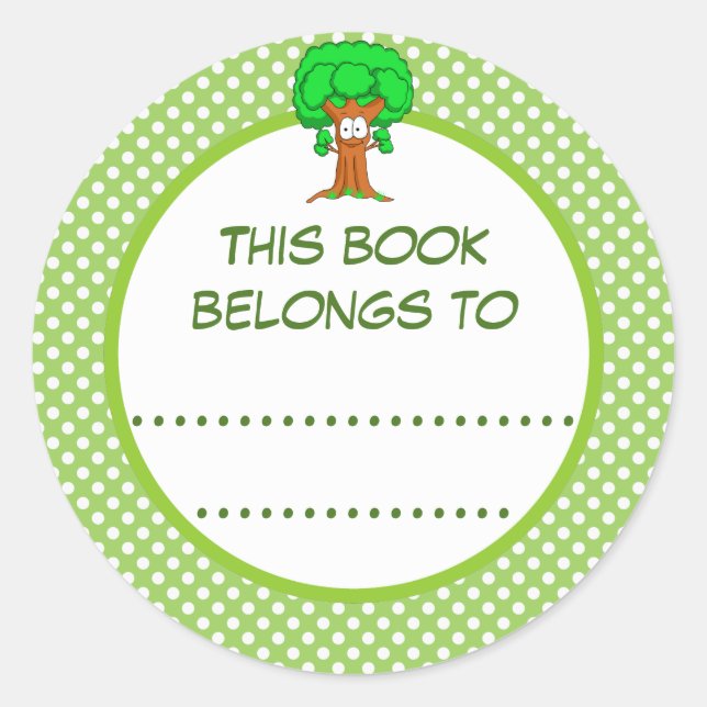 Sticker Rond Ce livre appartient aux Pois et à l'arbre (Devant)