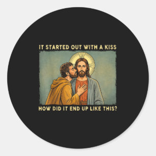 Sticker Rond Ce n'était qu'un baiser jésus & judas mème drôle