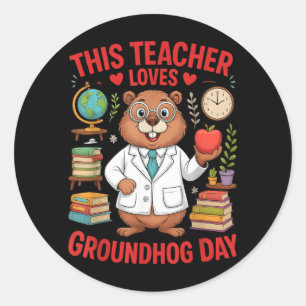 Sticker Rond Ce professeur aime la journée de la marmotte Profe