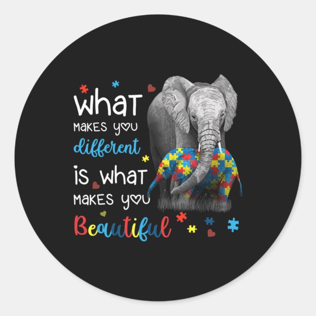 Sticker Rond Ce qui vous rend différents Elephant Maman Autisme (Devant)