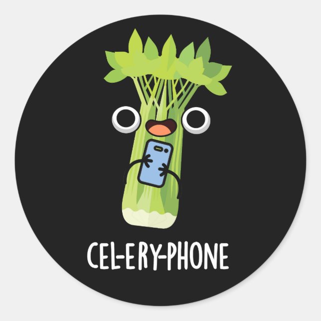 Sticker Rond Cel-lery Phone Funny Celery Veggie Pun Dark BG (Devant)