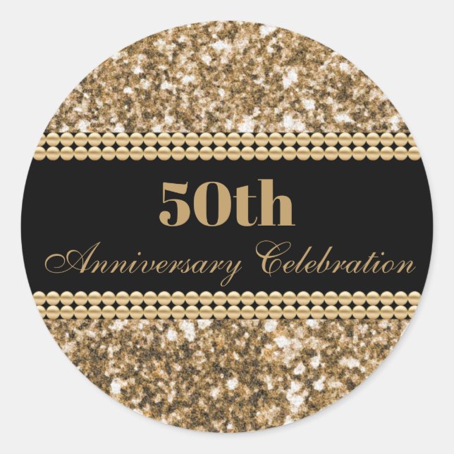 Sticker Rond Célébration 50e anniversaire en paillettes de doré (Devant)