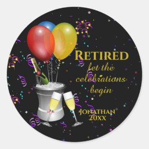 Sticker Rond Célébration Champagne de retraite Noir