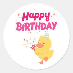 Sticker Rond Célébration d'ANNIVERSAIRE Mignon Kawaii Poulet Bé