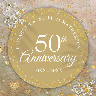 Sticker Rond Célébration de 50 ans de mariage Cœurs d'amour dor