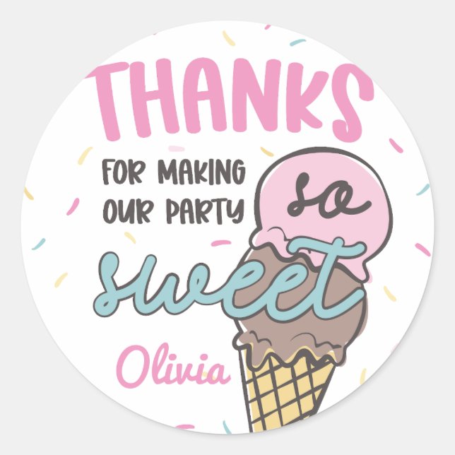 Sticker Rond Célébration de crème glacée douce Merci d'annivers (Devant)