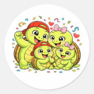 Sticker Rond Célébration de la famille tortue