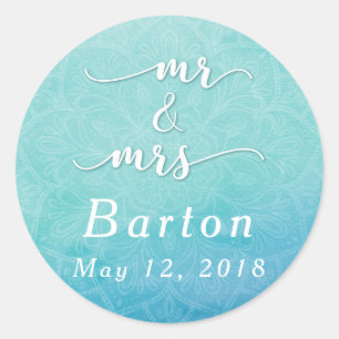 Sticker Rond Célébration de mariage Mandala Bleu et Sarcelle