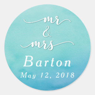 Sticker Rond Célébration de mariage ombré sarcelle et bleu