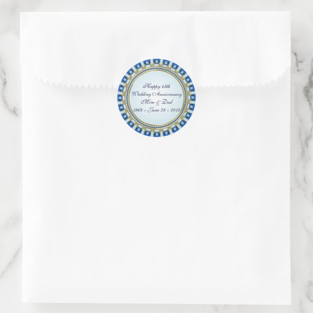 Sticker Rond Célébration de Mariage Saphir Bleu Or 45 ans (Sac)