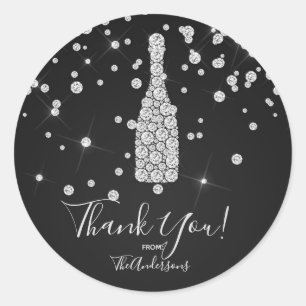 Sticker Rond Célébration de Toast au Champagne Diamants Cadeau