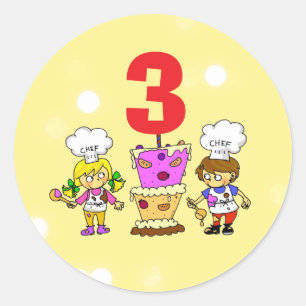 Sticker Rond Célébration des 3 ans du petit chef enfant