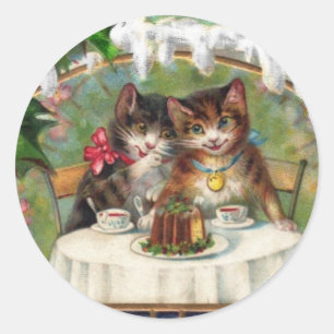Sticker Rond Célébration des chatons du Nouvel An