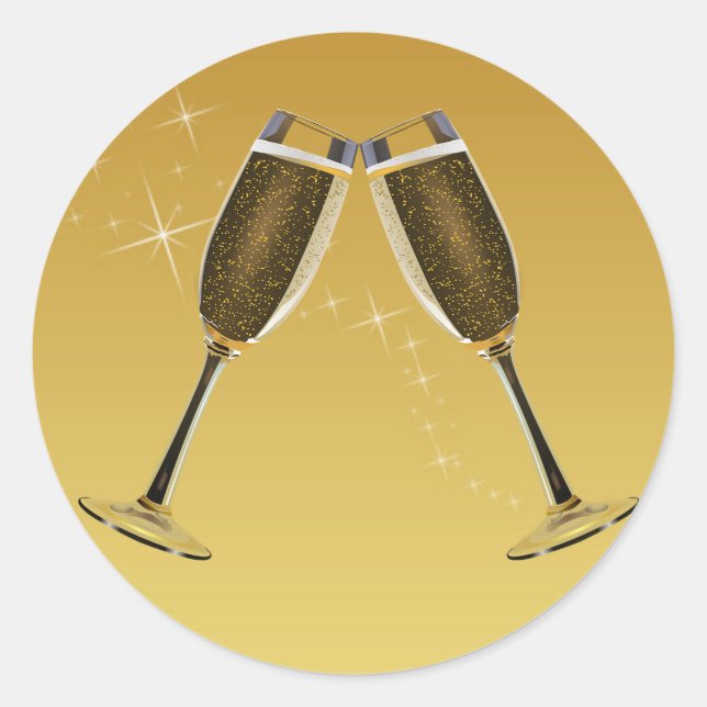 Sticker Rond Célébration des Lunettes de Champagne sur l'or (Devant)
