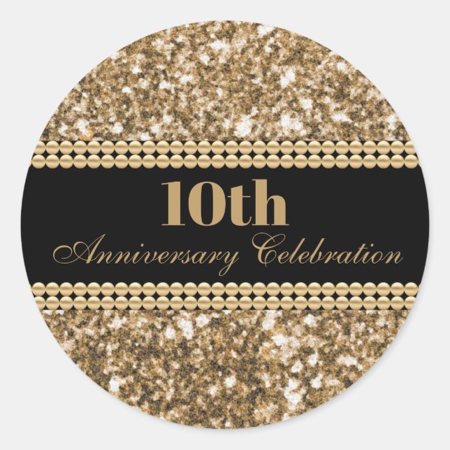 Sticker Rond Célébration du 10e anniversaire perles dorées pail (Devant)