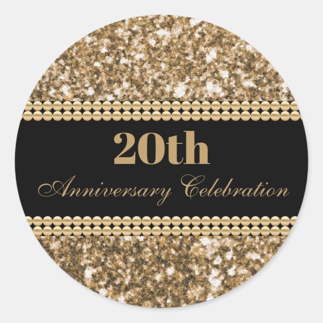 Sticker Rond Célébration du 20e anniversaire perles dorées pail (Devant)