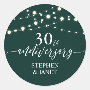 Sticker Rond Célébration du 30e anniversaire de mariage Vert & 