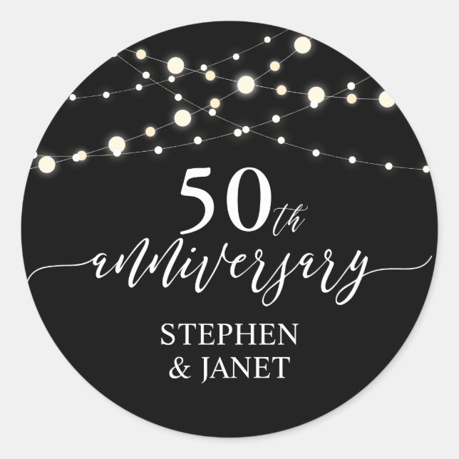 Sticker Rond Célébration du 50e anniversaire du Mariage noir et (Devant)