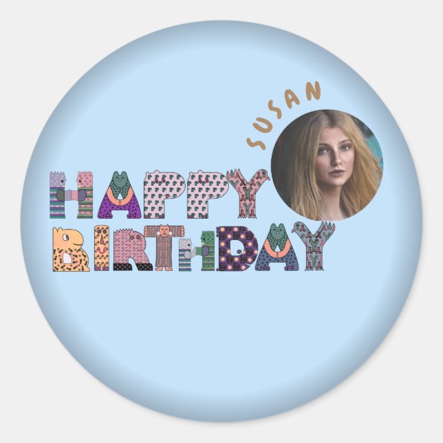 Sticker Rond Célébration en style : Classic Happy Birthday Stic (Devant)