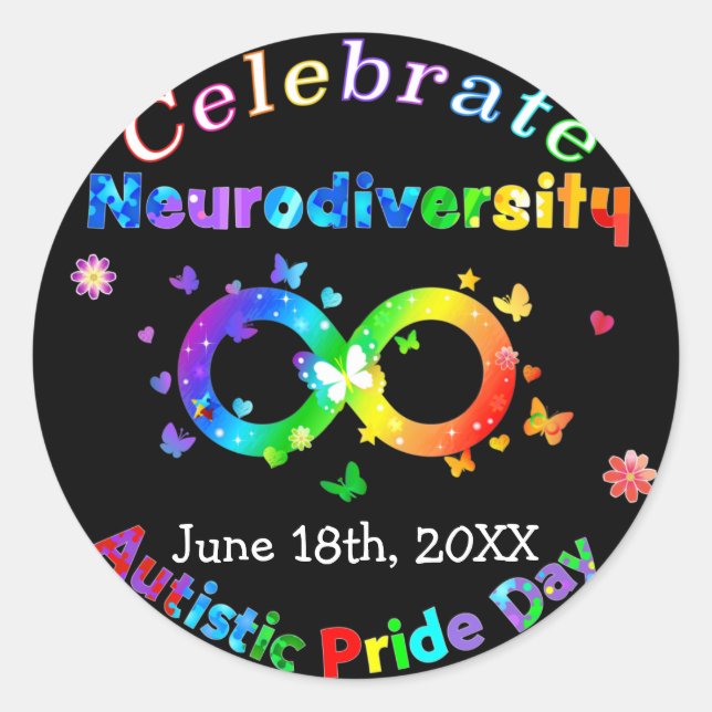 Sticker Rond Célébrer la Neurodiversité Journée de la Fierté au (Devant)