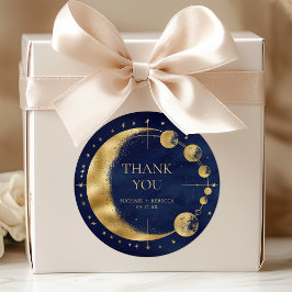 Sticker Rond Céleste Bleu Lune Or Phases Mariage Merci