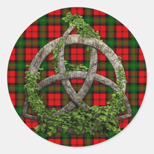 Sticker Rond Céleste Trinity Knot Et Clan Kerr Tartan (Devant)