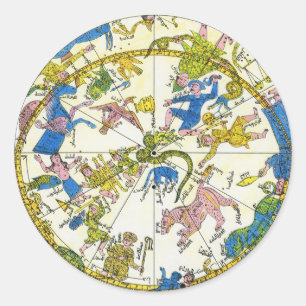 Sticker Rond Céleste Vintage, Sphère Arabe, Constellations