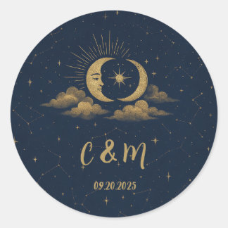 Sticker Rond Celestial Moon Wedding Envelope Seal