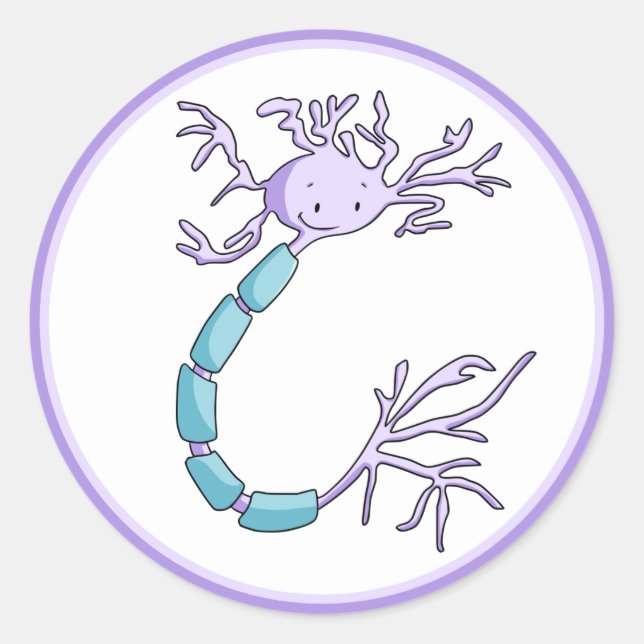 Sticker Rond Cellule de neurone mignonne pourpre et verte illus (Devant)