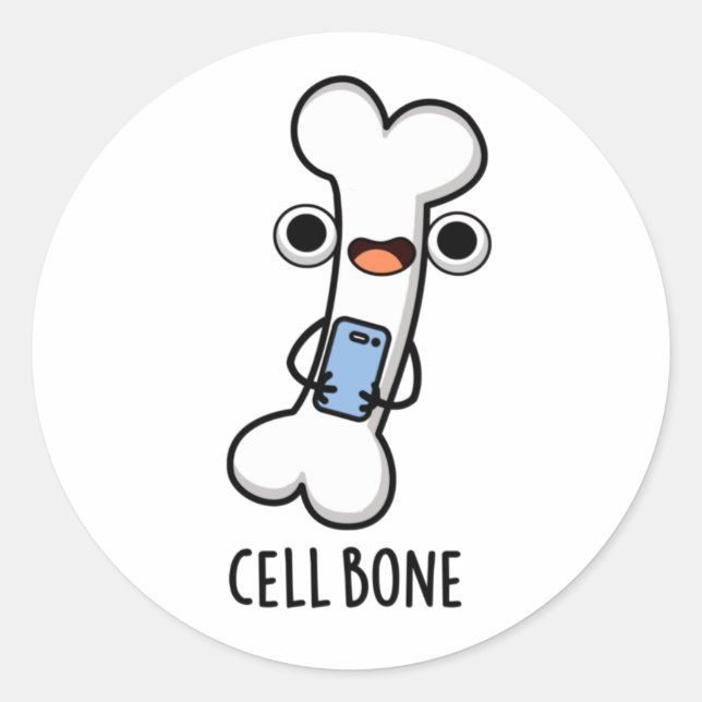 Sticker Rond Cellule Os Funky Téléphone Cellulaire Pun (Devant)