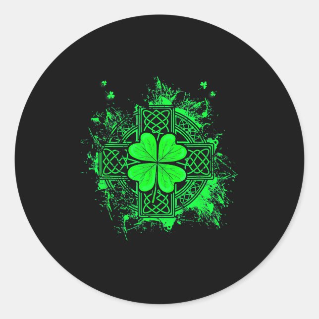 Sticker Rond Celtic Knot Irish Shamrock Three Leaf Clover St Pa (Devant)