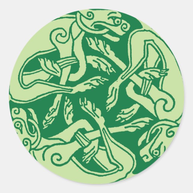 Sticker Rond Celtic pattern with dogs - green (Devant)