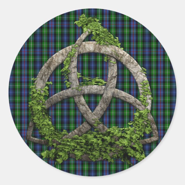 Sticker Rond Céltic Trinity Knot Et Clan MacKenzie Tartan (Devant)