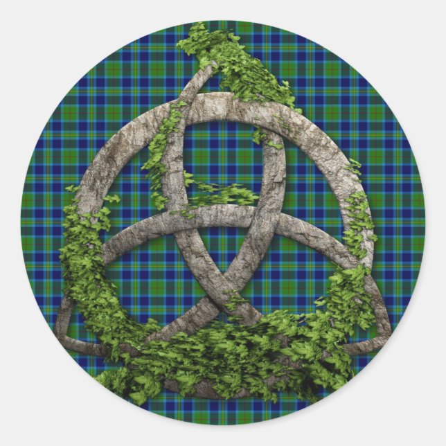 Sticker Rond Celtic Trinity Knot Et Clan Miller Tartan (Devant)