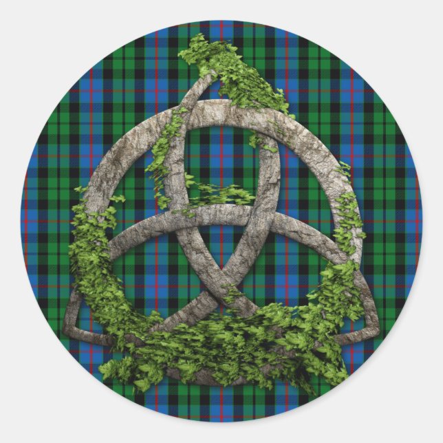 Sticker Rond Celtic Trinity Knot Et Clan Morrison Tartan (Devant)