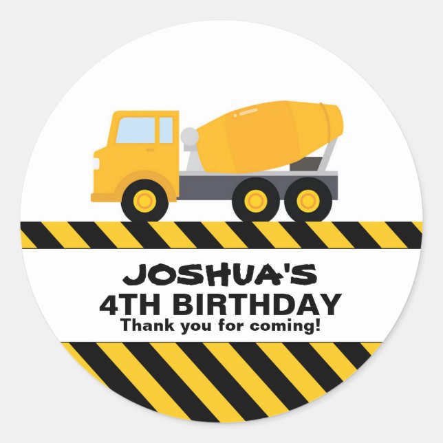 Sticker Rond Cement Truck Construction Anniversaire Fête Favori (Devant)