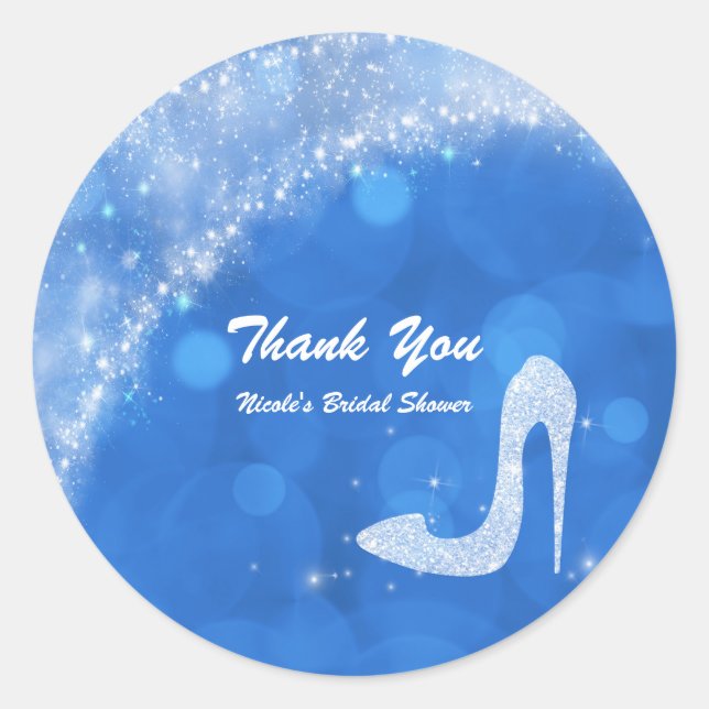 Sticker Rond Cendrillon Bleu & Blanc Étincelle Haute Tête (Devant)