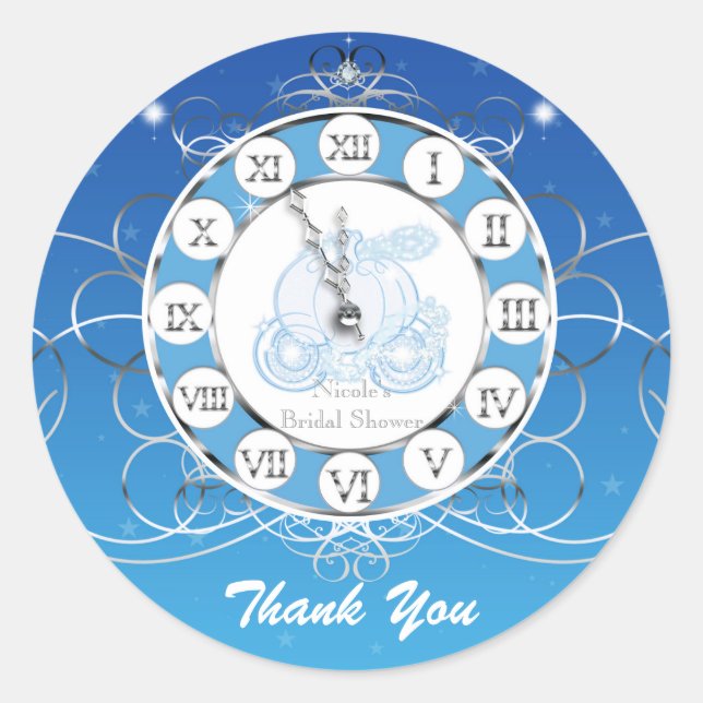 Sticker Rond Cendrillon Bleu Minuit Argent Faveur de Fête (Devant)