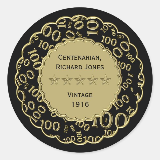Sticker Rond Centenaire 100e anniversaire Thème noir et or (Devant)
