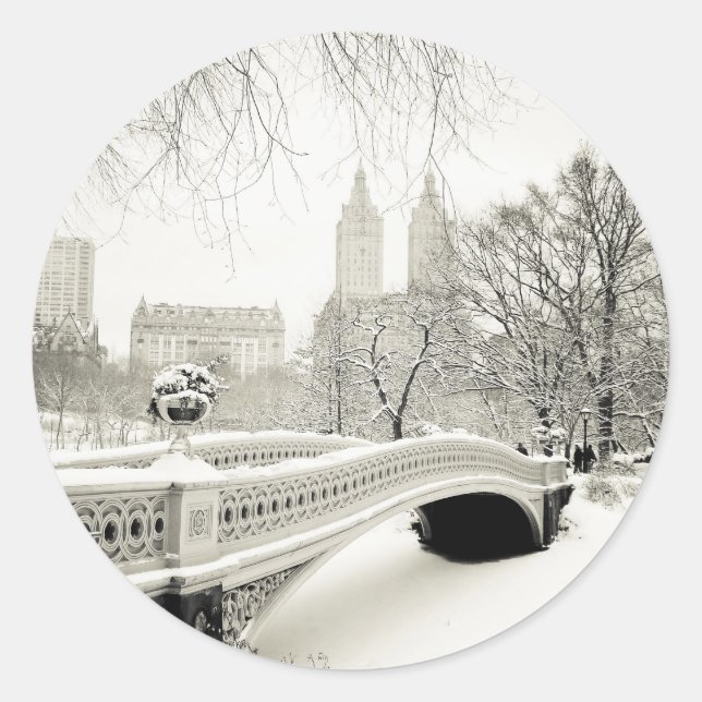Sticker Rond Central Park Winter - Neige sur Bow Bridge (Devant)