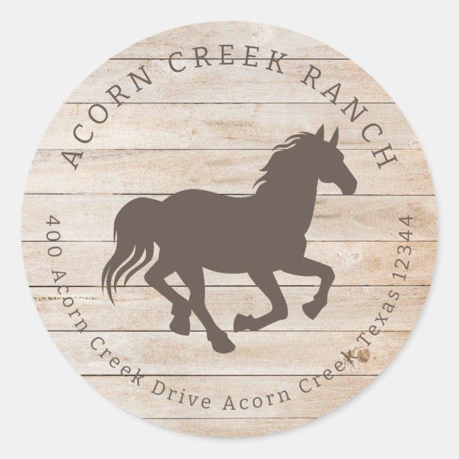 Sticker Rond Centre équestre Rustique Bois Horse (Devant)