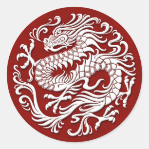 Sticker Rond Cercle chinois blanc et rouge traditionnel de