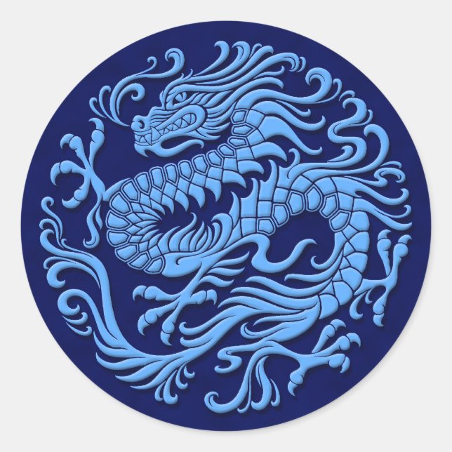 Sticker Rond Cercle de dragon chinois bleu traditionnel (Devant)