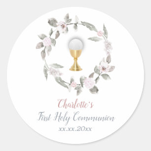 Sticker Rond Cercle de fleurs pâles de la première communion