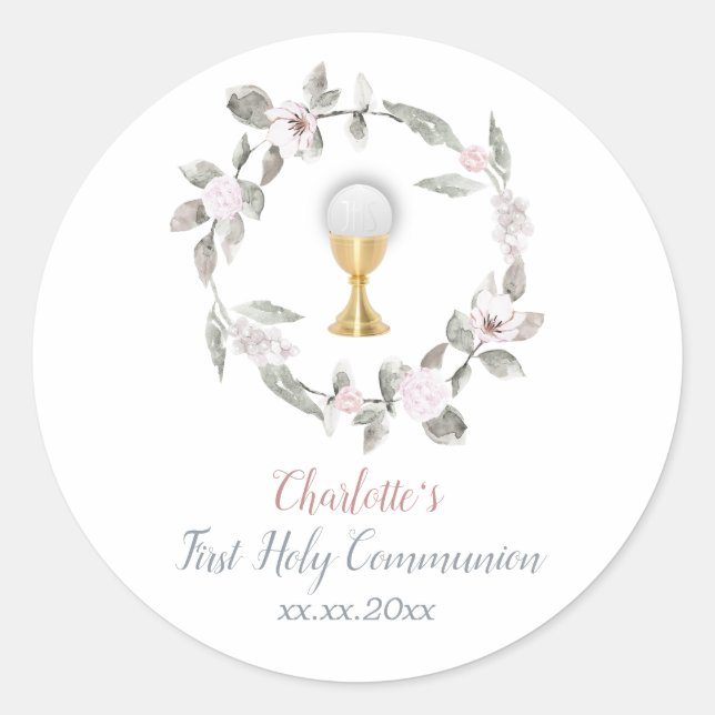 Sticker Rond Cercle de fleurs pâles de la première communion (Devant)