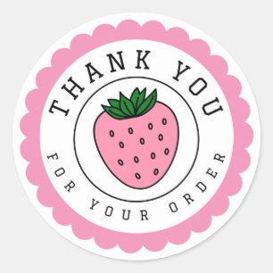 Sticker Rond Cercle de fraise rose Merci