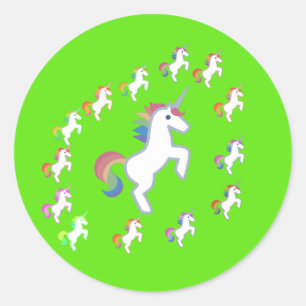Sticker Rond Cercle de Licorne Vert Citron Étincelant