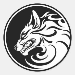 Sticker Rond Cercle de loup blanc et noir