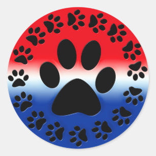 Sticker Rond Cercle d'Empreintes de pattes rouges blancs et ble