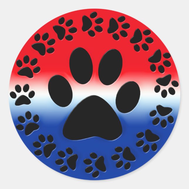 Sticker Rond Cercle d'Empreintes de pattes rouges blancs et ble (Devant)